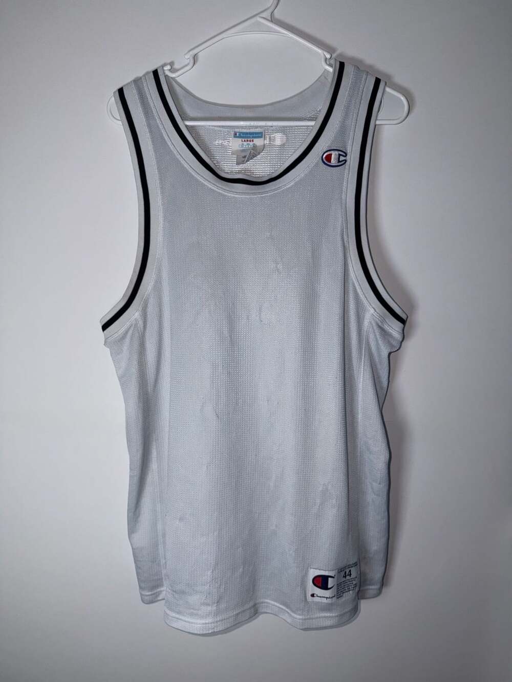 Vintage 90s Champion White Basketball Jersey Size L 44 Mesh Tank Top